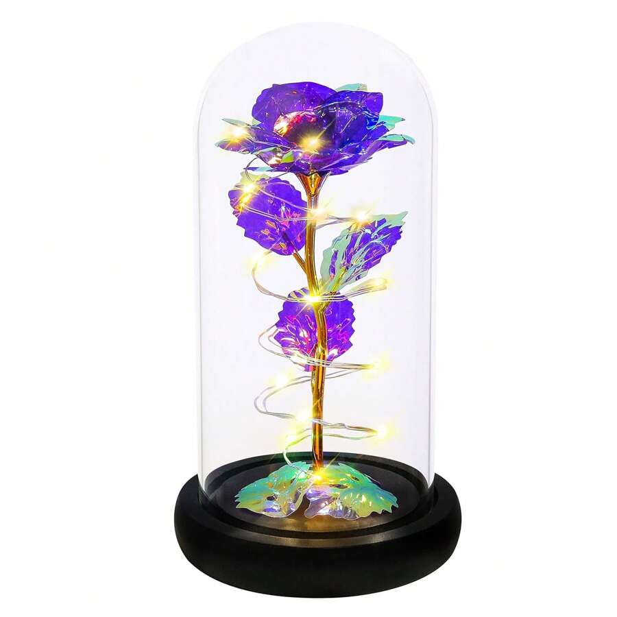 紫色彩虹玫瑰禮物給媽媽,女性生日禮物,子女送給媽媽的禮物,玻璃罩中的玫瑰送給奶奶/妻子 - 紫色 - 查看 1