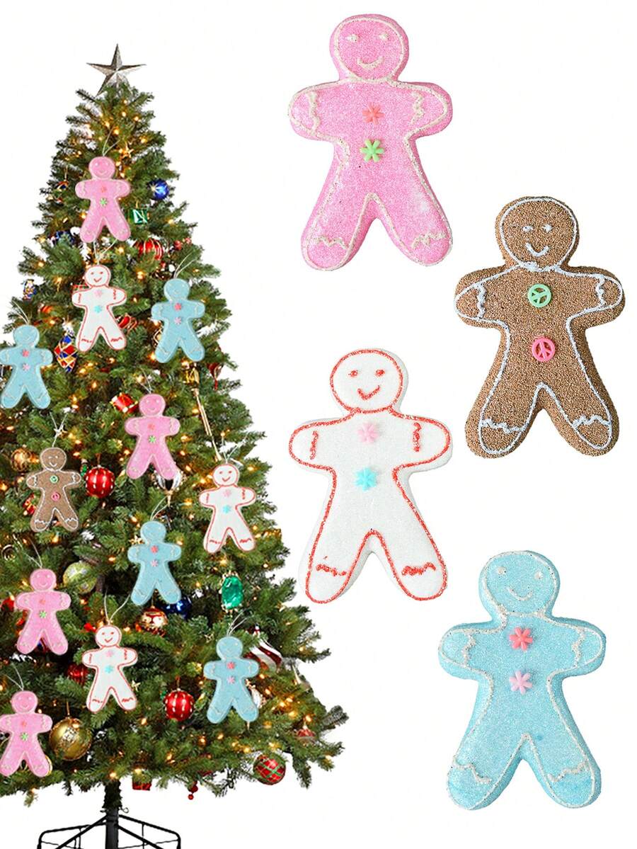 4入組16cm/6.30in人造泡沫薑餅掛件,用於聖誕節裝飾聖誕樹掛件
