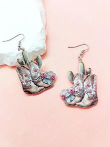 1对酷炫复古时尚靴子仙人掌吊坠耳环，女士新款个性化配饰，是派对或感恩节/圣诞节礼物的完美之选 - 復古靴子 - 查看 3