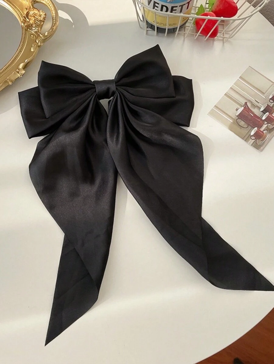 1 pieza de clip de pelo de primavera con cinta de un solo color, simple y elegante - Negro - Ver 1