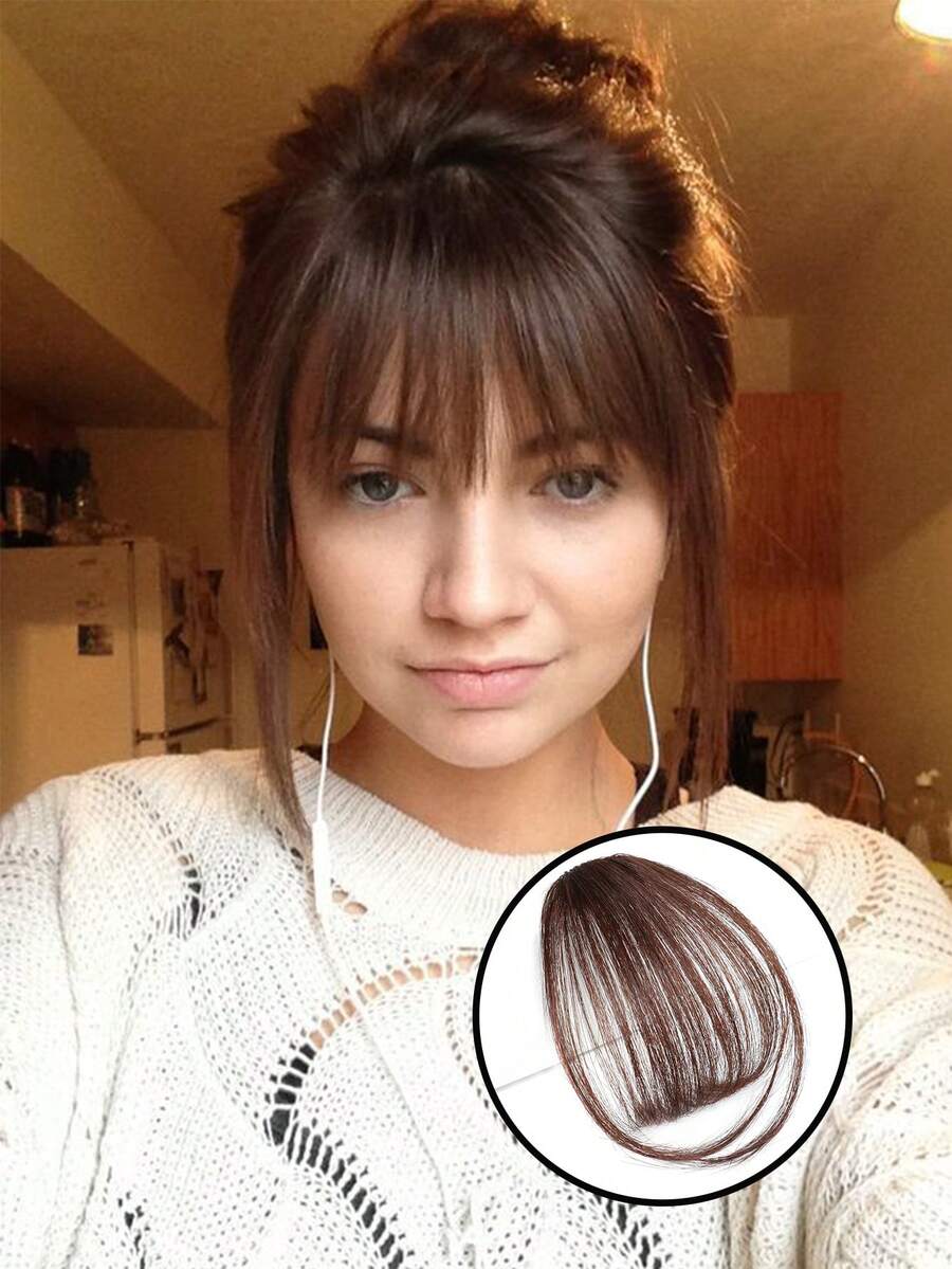 Fake  Air Bangs Hair Clip-In Extension Synthetic Fake Fringe Natural False hairpiece For Women Clip In Bangs - Brown - View 1
