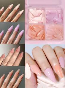 96入組淡色長杏仁素色假指甲壓指甲美甲套件 - 彩色 - 查看 1