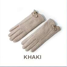 1對卡其色羊毛和羊絨內裡觸屏冬季手套,防風保暖,適用於開車、騎行、戶外活動等