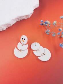 1對簡單的幾何設計和可愛的雪人印刷亞克力墜子耳環,有趣的聖誕派對禮物給女性