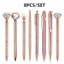 8 支/套 1mm 玫瑰金圆珠笔配黑色替换芯、液态沙闪闪发光金属和水钻装饰笔、全新创意多色水钻圆珠笔，非常适合赠送朋友、同学、学生，也可作为礼物和婚礼用品。 - 玫瑰金 - 查看 1