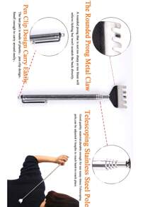 Stainless Steel Scratcher,1Pc Back Scratcher Manual Five Section Retractable Aid Stick Body Itch Scratching Tool,Gua Sha,Lymphatic Drainage,Cellulite,Back Scratchers,School,Back To School,Travel,Travel Essentials,Home Essentials,Spa,Massage Tool,Massage,Massager,Spa - Silver - View 3