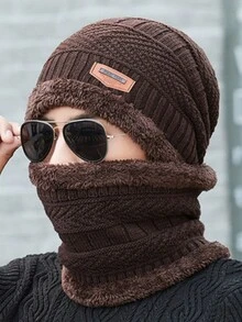 件保暖帽子圍巾套裝，韓國加厚針織帽，帶頸、耳朵和臉部保暖器，男女通用冬季無簷小便帽，送給朋友和家人的最佳聖誕禮物