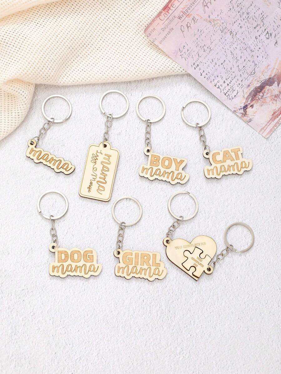 1pc Wooden Keychain Laser Engraved With Initials, Unisex - Multicolor - View 1