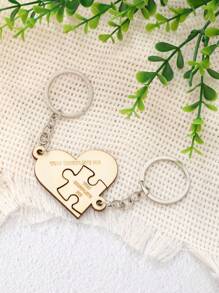 1pc Wooden Keychain Laser Engraved With Initials, Unisex - Multicolor - View 4