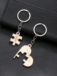 1pc Wooden Keychain Laser Engraved With Initials, Unisex - Multicolor - View 3