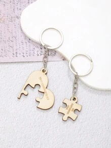 1pc Wooden Keychain Laser Engraved With Initials, Unisex - Multicolor - View 2