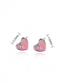 1pair Minimalist 925 Sterling Silver Pink Heart Stud Earrings For Sensitive Ears, Perfect Gift For Girls - YW0880 - View 2