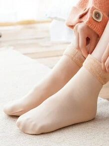 4 cặp/gói Của phụ nữ Mùa Đông Dày & Lông cừu ấm áp Tuyết Vớ , Da Màu sắc Giữa bắp chân Chiều dài Chống đóng cọc Vớ - Màu be - Xem 4