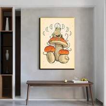 HALFLEMART 1入組蘑菇青蛙復古牆藝術畫布油畫,復古牆飾海報和印刷品,客廳家居裝飾畫,無框