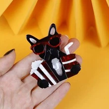 1錠手工製作的透明動物造型壓克力卡通胸針,適用於兒童穿著、換裝及配飾,全季適用