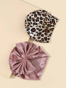 2 Piezas/set Infantil Y Gorro De Terciopelo Para Niño Pequeño Con Decoración De Lazo, Otoño E Invierno - Rosa vieja - Ver 3