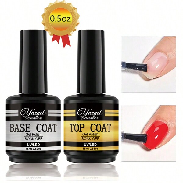 Conjunto Básico De Gel De Esmalte De Uñas. Juego De Sellador De Imprimación Manicura Profesional, 2 Piezas (15ml Cada Una) De Gel De Esmalte De Uñas Uv En Capa Base Y Capa Selladora