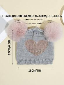 1pc Baby Winter Warm Hat With Love Embroidery, Printed Pattern, Double Pompom, Ear Protection Design - Multicolor - View 6