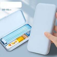 小學生diy多功能翻轉收納盒,塑料極簡風內襯可大容量筆盒 - 淺藍色 - 查看 2