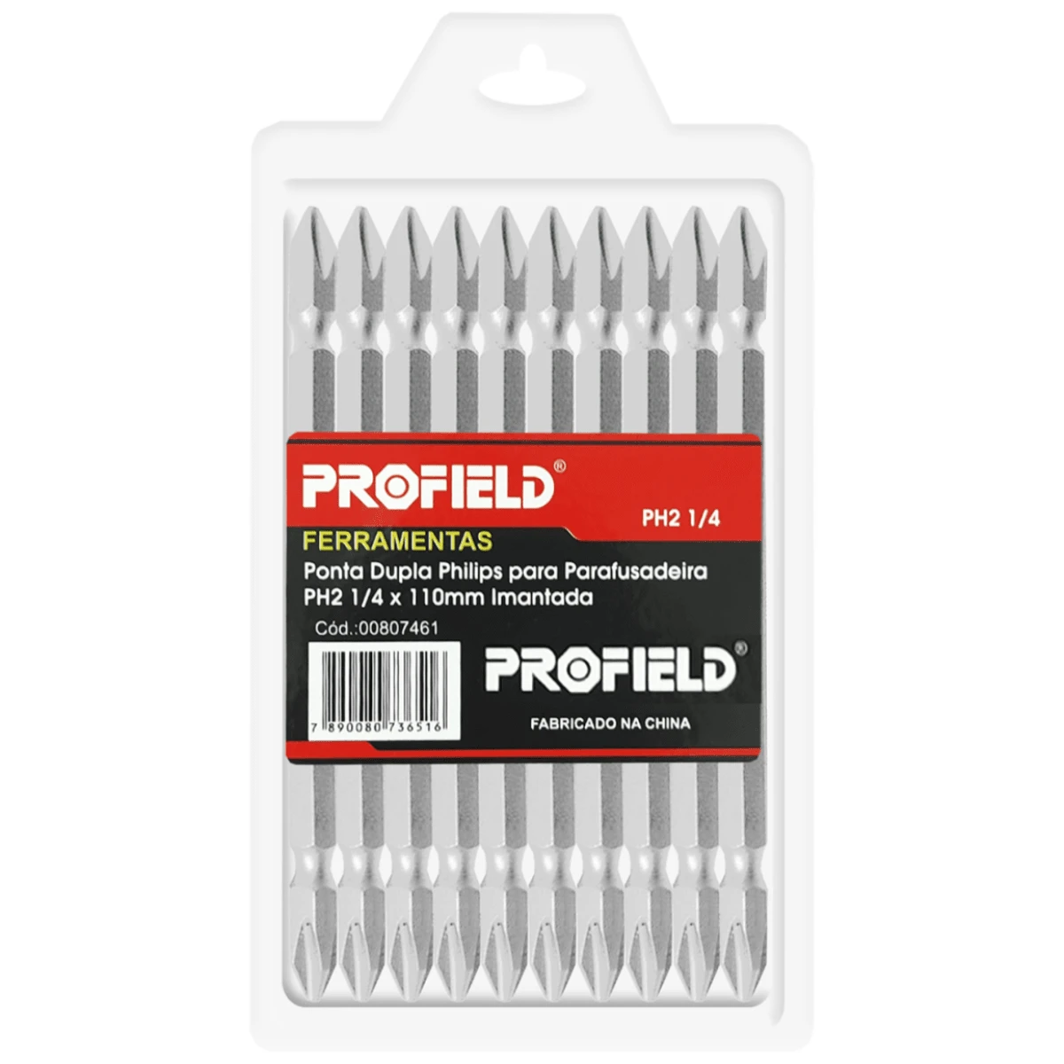 Jogo de Bits Philips para Parafusadeira PH2 Imantada 110mm 1/4 com 10 Unidades Profild Profissional - Cinza - Visão 1
