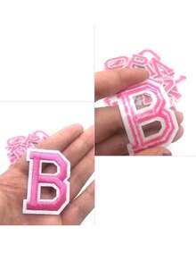 Iron on Letter Patches Pink 26Pieces Creative Fashion Alphabet Sewing on Appliques Embroidered Letters Decorate Repair Patches for Hats Shirts Jeans Shoes - Pink - View 2