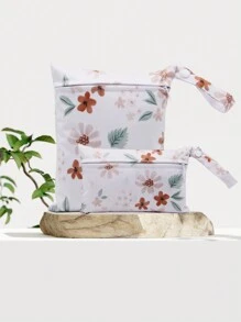 2 件装防水沙滩尿布布尿布洗衣婴儿大号袋子泳裤干湿袋小号，也可用作化妆包化妆品包旅行拉链化妆品收纳袋盥洗包卡通手提包女童铅笔袋，尿布干湿袋 - 彩色 - 查看 1