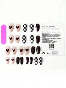 24/48/72/96pcs Square Geometric & Heart Shaped Coffin Short False Nails - Multicolor - View 3