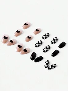 24/48/72/96pcs Square Geometric & Heart Shaped Coffin Short False Nails - Multicolor - View 2