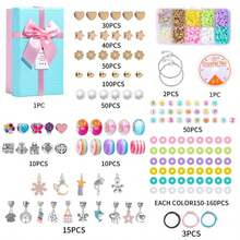 362件女孩diy黏土珠子製作用品和魅力手鐲製作套件,送禮即用,有趣又容易做,可愛閃亮珠寶套件手工禮物盒,適用於生日、聖誕、新年珠寶製作禮物盒 - 彩色 - 查看 5