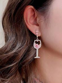 1对派对风格水钻酒杯女士优雅个性化吊坠耳环 - 紅酒杯 - 查看 1