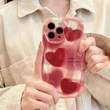 1pc Red Heart & Wavy Edge Tpu Phone Case Compatible With IPhone 15 Pro Max/14 Pro