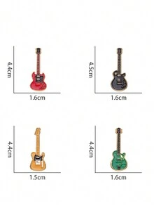 4 件復古迷你吉他胸針電吉他時尚金屬徽章樂器別針適合學生包韓流珠寶配件 - 彩色 - 查看 2