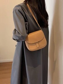 Mini Fashion Saddle Bag With Simple Flap Design, Adjustable Shoulder Strap, Multipurpose Crossbody Shoulder Bag - Khaki - View 4