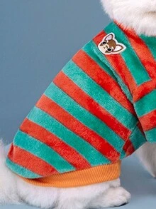 1 Miếng Sọc Sang trọng Hoodie , Ấm áp Quần áo thú cưng Thích hợp Đối với Nhỏ bé & Trung bình Mèo Và Chó - màu xanh lá - Xem 4