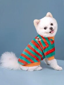 1 Miếng Sọc Sang trọng Hoodie , Ấm áp Quần áo thú cưng Thích hợp Đối với Nhỏ bé & Trung bình Mèo Và Chó - màu xanh lá - Xem 3