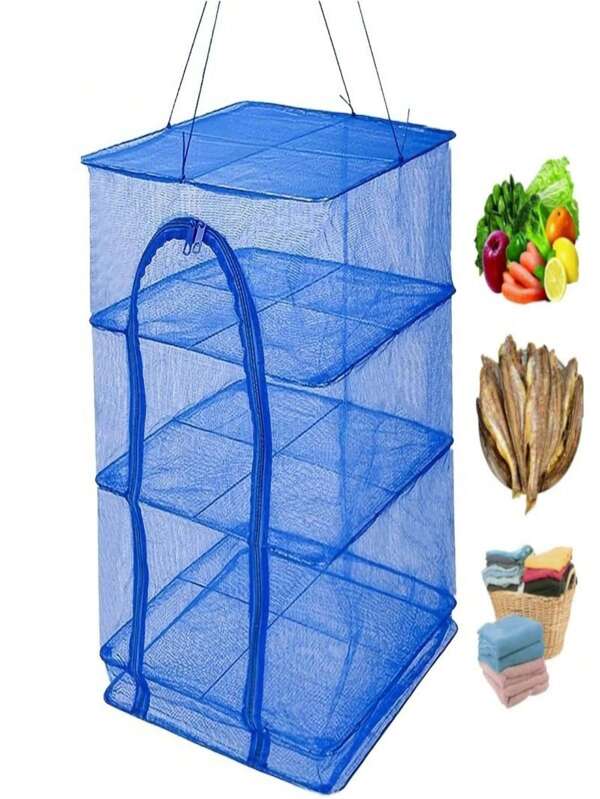 Foldable Hanging Drying Rack For Shrimp, Fish, Vegetables, And Herbs - Mesh Drying Net (25.59X13.78X13.78in), Kitchen Stuff Camping