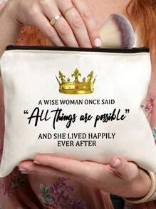 簡約創意字母印花化妝包帆布化妝包禮品袋拉鍊袋,輕便隨身攜帶包,多功能便攜式化妝洗漱包旅行,便攜式化妝品包,多功能零錢包,學校文具用品收納袋,女士禮物,畢業禮物,送禮佳品女孩宿舍必需品、聖誕禮物、生日禮物、朋友禮物、結婚禮品袋、禮物、送給護士的完美禮物、護士禮物洗漱包、旅行宿舍必需品、返回學校行李箱、適合婦女和女孩學生 - 白色 - 查看 4