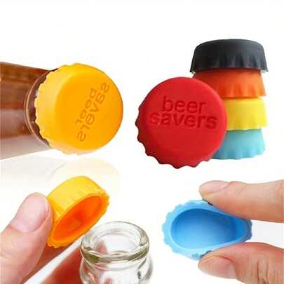6入組隨機顏色3*3*1.1cm可重複使用的矽膠瓶蓋，密封啤酒瓶蓋，廚房醋和醬油瓶，蘇打水和葡萄酒存儲蓋，實用的多彩酒瓶塞，適用於葡萄酒、啤酒和飲料瓶，食品儲存