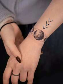 臂部簡約混搭圖案紋身貼紙太陽月亮星球臨時假紋身貼紙字母箭頭草本防水紋身貼紙一次性紋身效果持久7-14天 - 藍色 - 查看 6