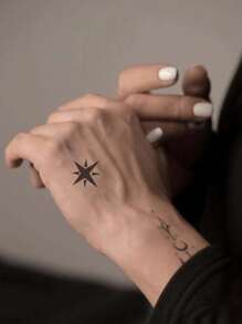 臂部簡約混搭圖案紋身貼紙太陽月亮星球臨時假紋身貼紙字母箭頭草本防水紋身貼紙一次性紋身效果持久7-14天 - 藍色 - 查看 4