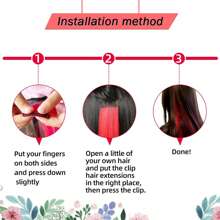 6 piezas Extensiones de cabello con clip de colores, destellos de fiesta, extensiones de cabello liso gris de 20 pulgadas, pelucas sintéticas con clip, adecuadas para disfraz de Halloween, Navidad, regalo de Año Nuevo, mujeres (gris) - Gris - Ver 10