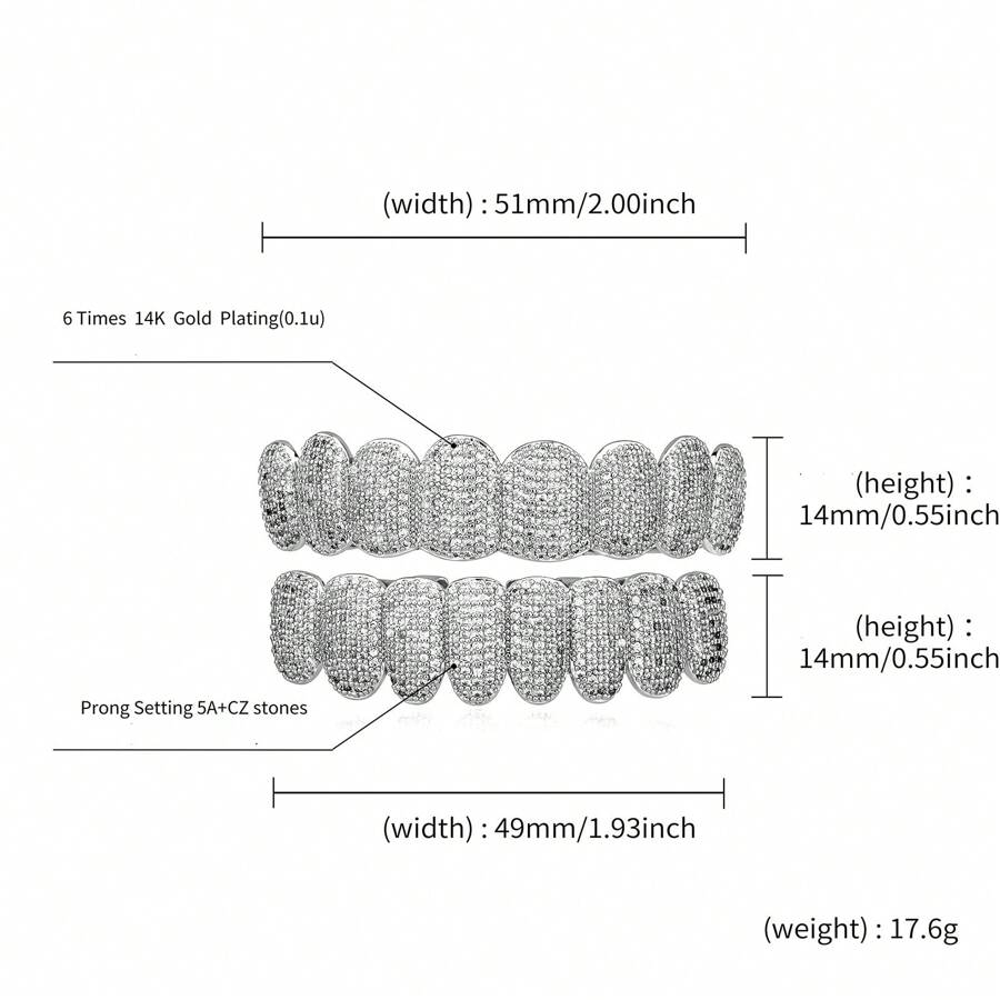 European And American Goldplated Micro Inlaid Cubic Zirconia 8 Teeth