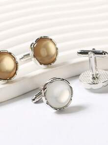 2入組時尚圓形水晶和寶石鑲嵌袖扣,法式情侶襯衫袖扣套裝