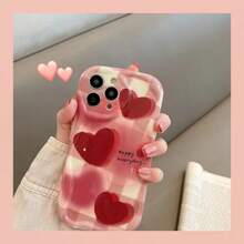 1pc Red Heart & Wavy Edge Tpu Phone Case Compatible With IPhone 15 Pro Max/14 Pro