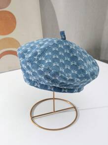 1 Gorra De Boina De Diseño De Mariposa De Ganchillo De Denim Lavado - Celeste - Ver 1