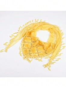 1 Pieza Bufanda Triangular Con Borlas De Rosa Bordada Y Doble Uso Para Mujer, Cálida Para Uso Diario - Amarillo - Ver 2