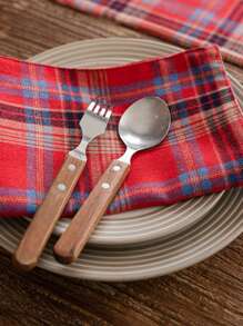 Christmas American Style Checkered Double-Layer Placemats, Bowls Mats, Heat-Insulated Decorative Table Mats