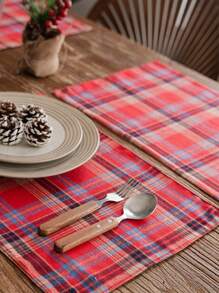 Christmas American Style Checkered Double-Layer Placemats, Bowls Mats, Heat-Insulated Decorative Table Mats