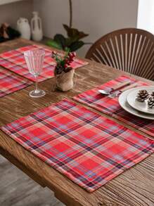 Christmas American Style Checkered Double-Layer Placemats, Bowls Mats, Heat-Insulated Decorative Table Mats