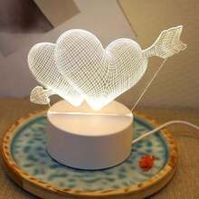 1 件創意 Usb 單色心型我愛你 3d 夜燈,卡通夜燈,臥室裝飾燈